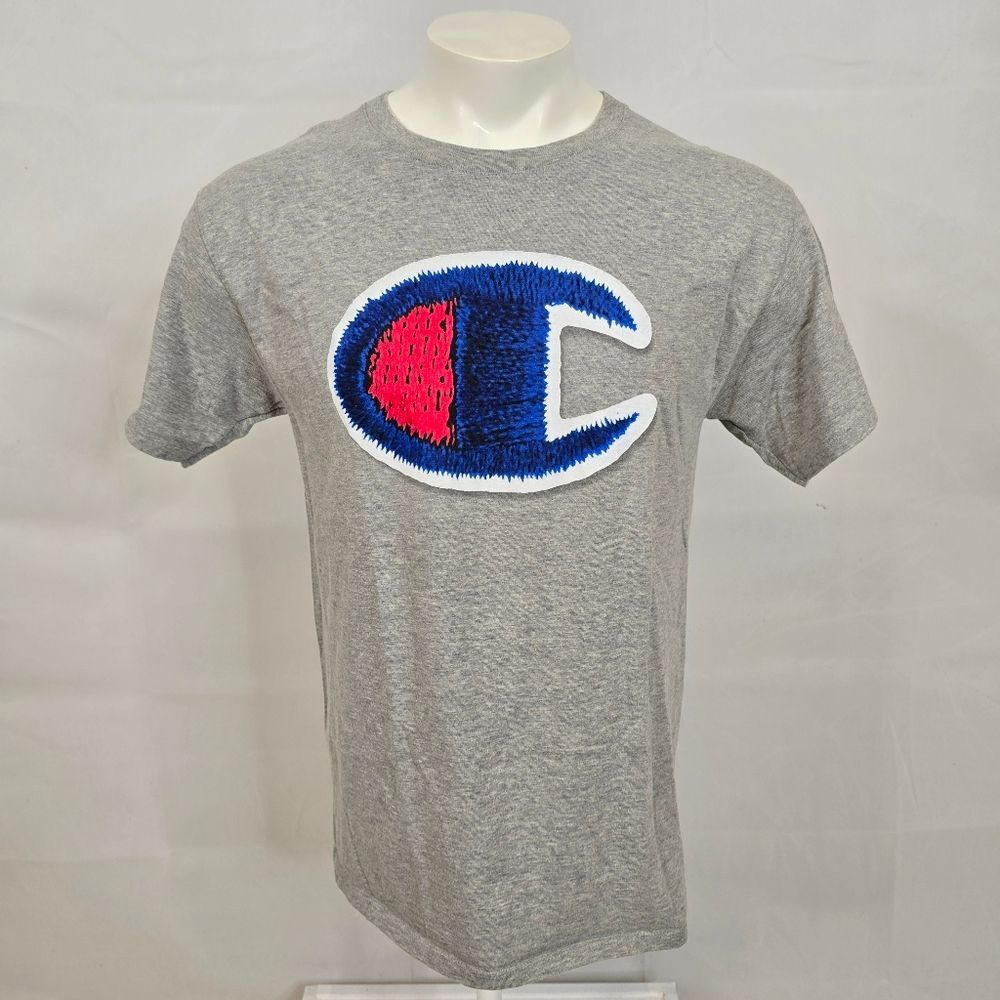 3/$25 Champion C Logo Graphic Gray Short Sleeve Crew Neck Shirt Sz M